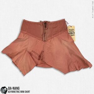 DA-NANG SURPLUS VINTAGE INDO-CHINE COTTON ASYMMETRIC PEPLUM MINI SKIRT IN CORAL